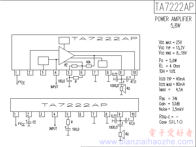 TA7222AP音频功放IC电路图