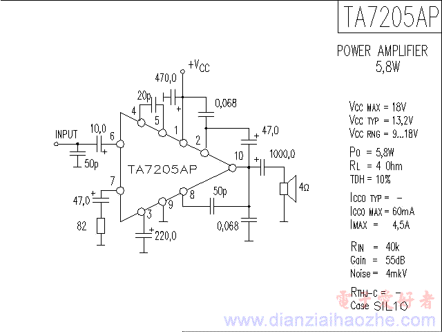 TA7205AP音频功放IC电路图