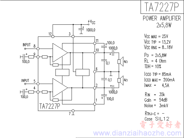 TA7227P音频功放IC电路图