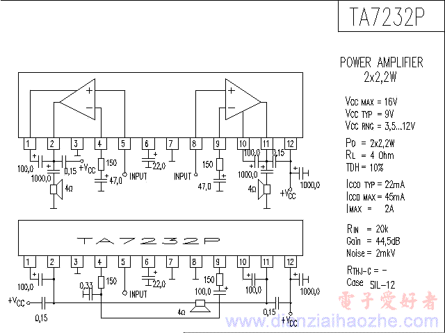 TA7232P音频功放IC电路图