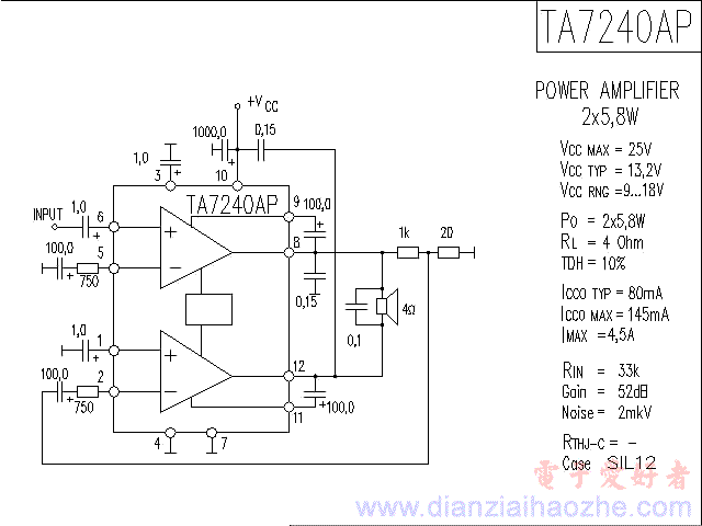 TA7240AP音频功放IC电路图