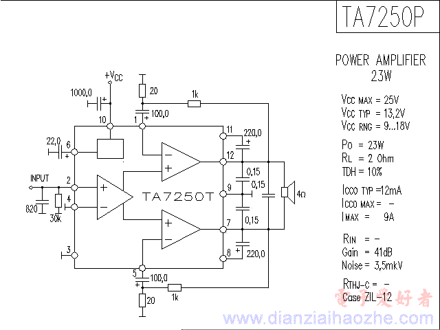TA7250P音频功放IC电路图