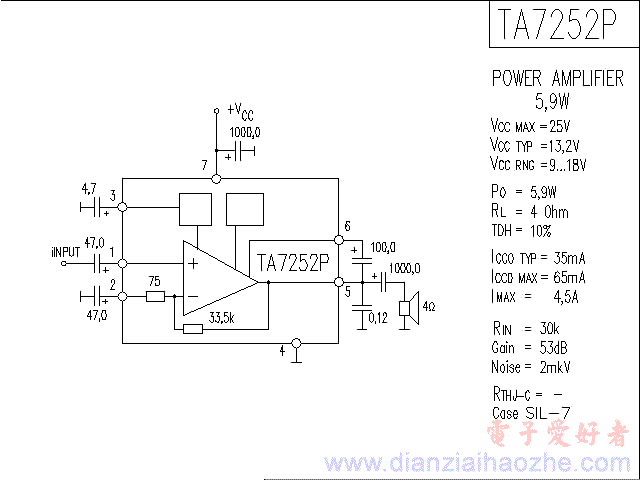 TA7252P音频功放IC电路图
