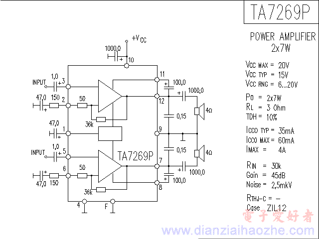 TA7269P音频功放IC电路图