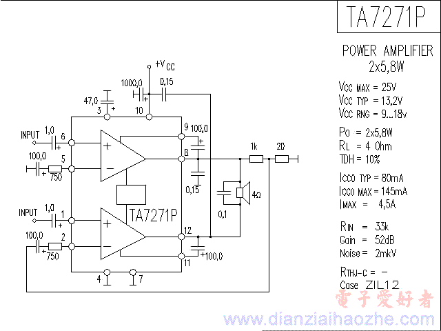 TA7271P音频功放IC电路图