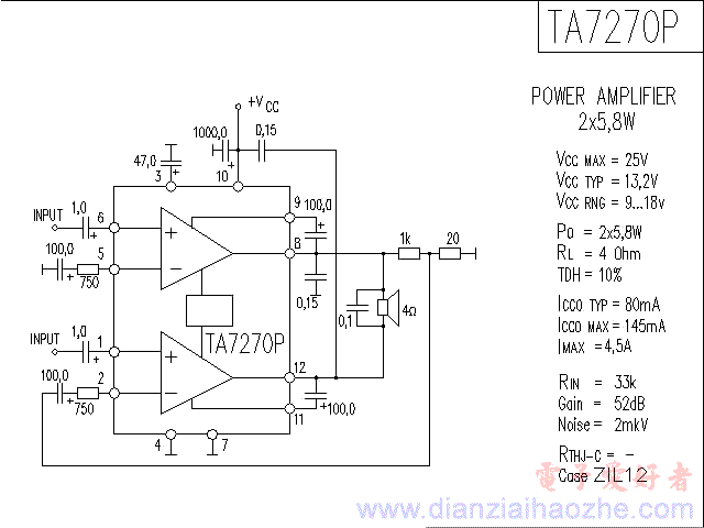 TA7270P音频功放IC电路图