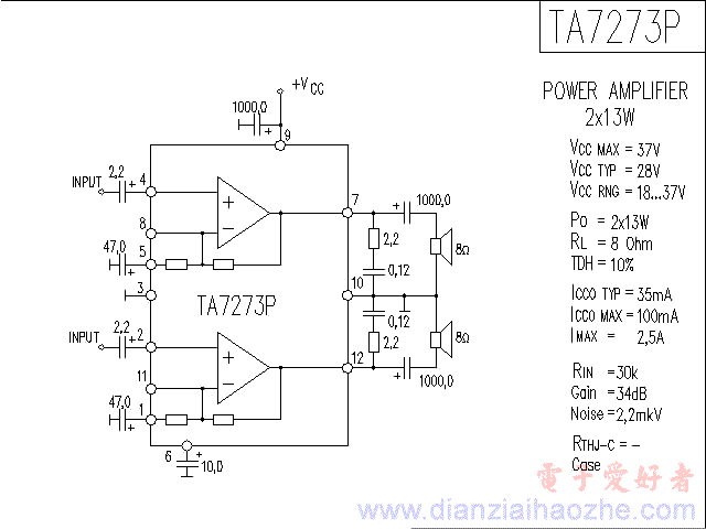 TA7273P音频功放IC电路图