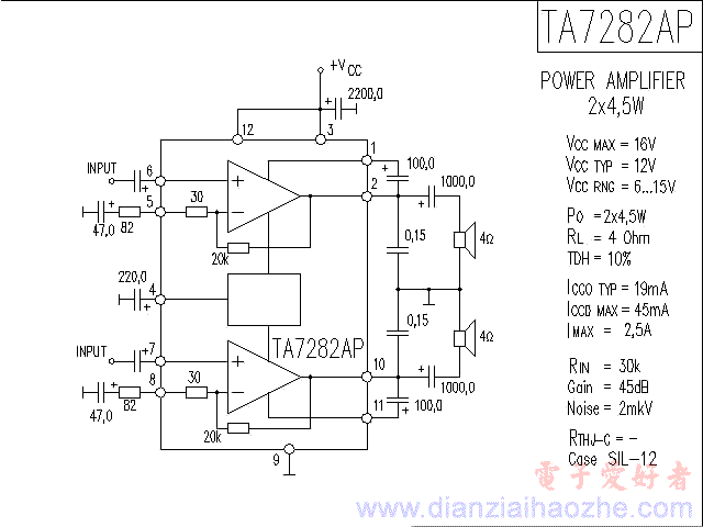 TA7282AP音频功放IC电路图