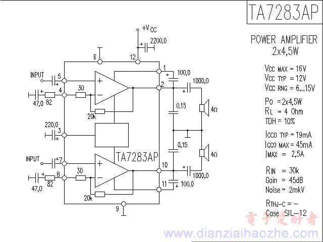 TA7283AP音频功放IC电路图