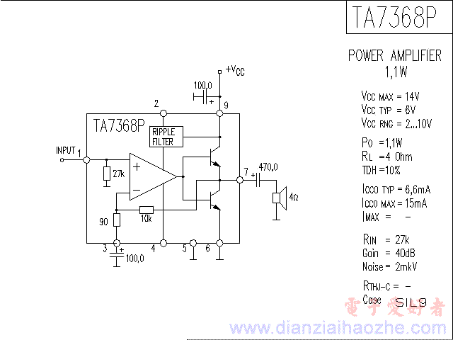 TA7368P音频功放IC电路图