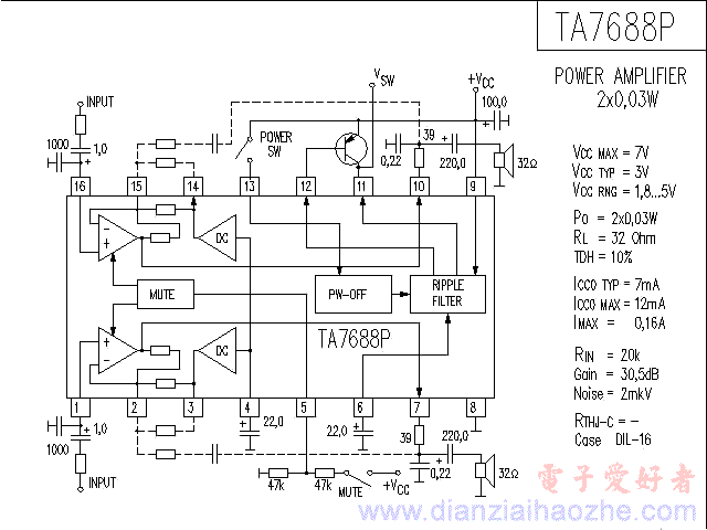 TA7688P音频功放IC电路图