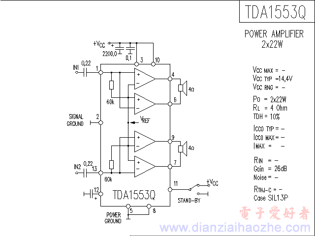 TDA1553Q音频功放IC电路图
