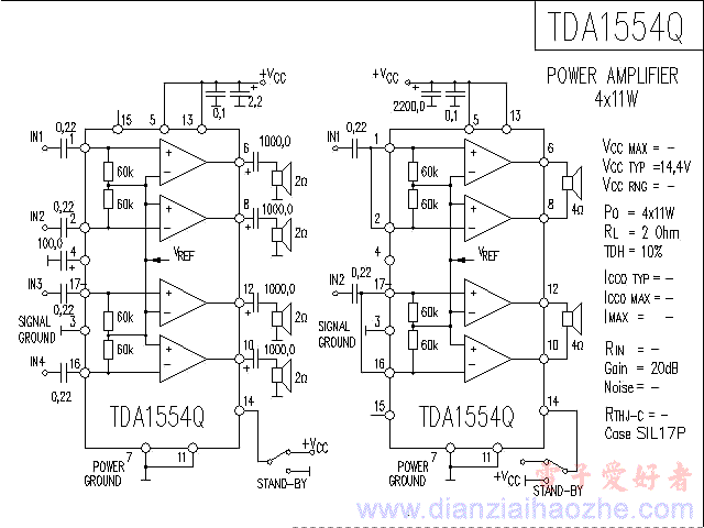 TDA1554Q音频功放IC电路图