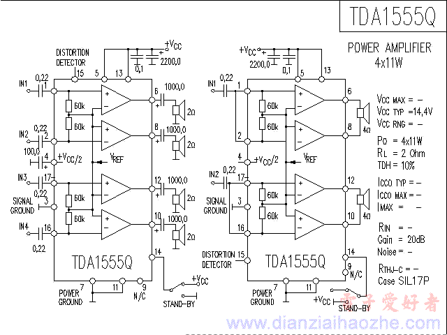 TDA1555Q音频功放IC电路图