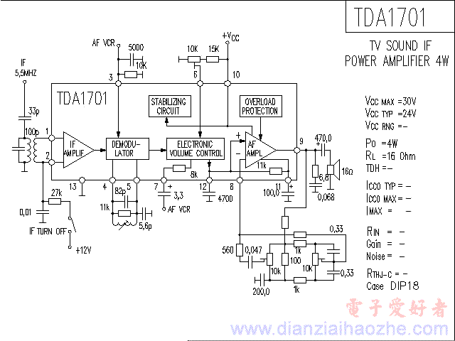 TDA1701音频功放IC电路图