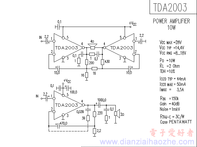 TDA2003音频功放IC电路图