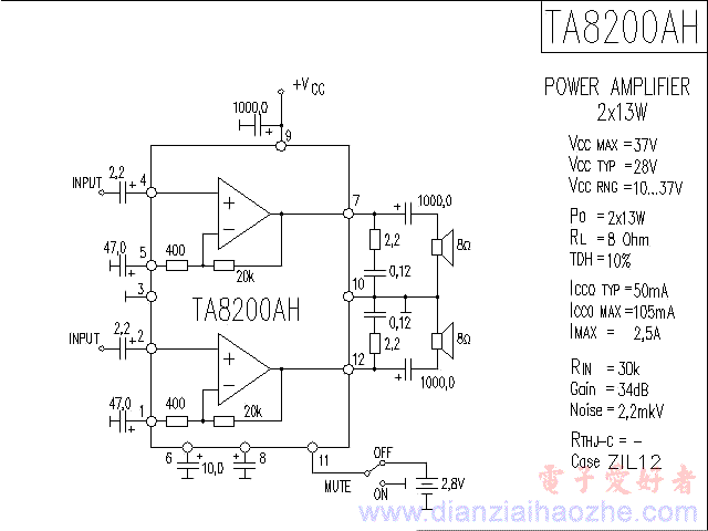 TA8200AH音频功放IC电路图