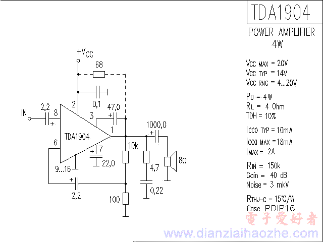 TDA1904音频功放IC电路图
