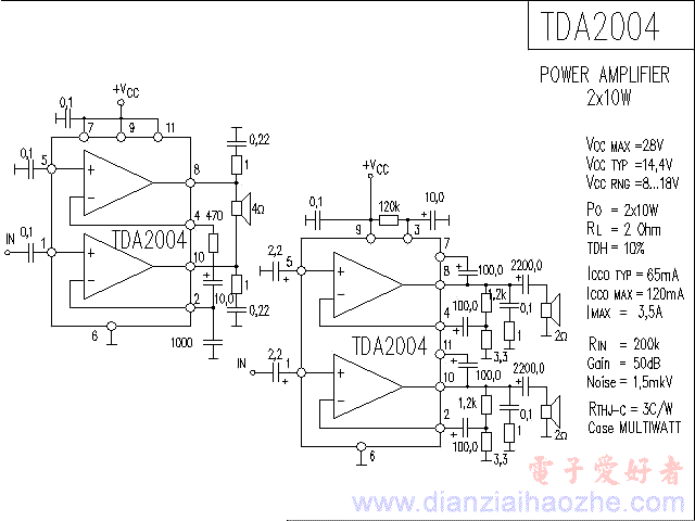 TDA2004音频功放IC电路图