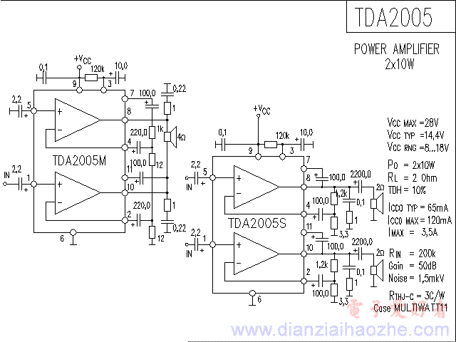 TDA2005音频功放IC电路图
