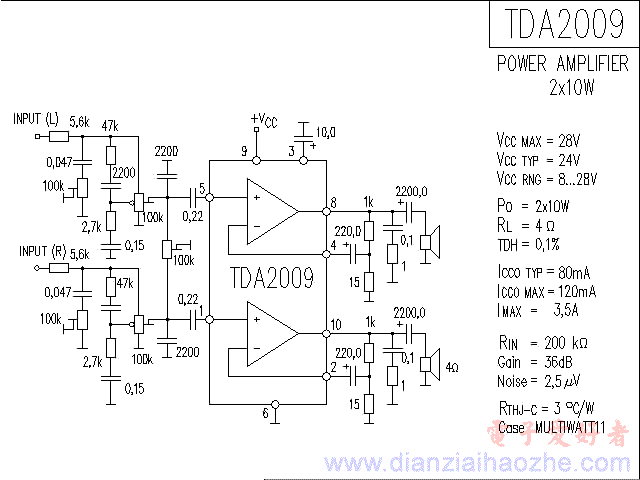 TDA2009音频功放IC电路图