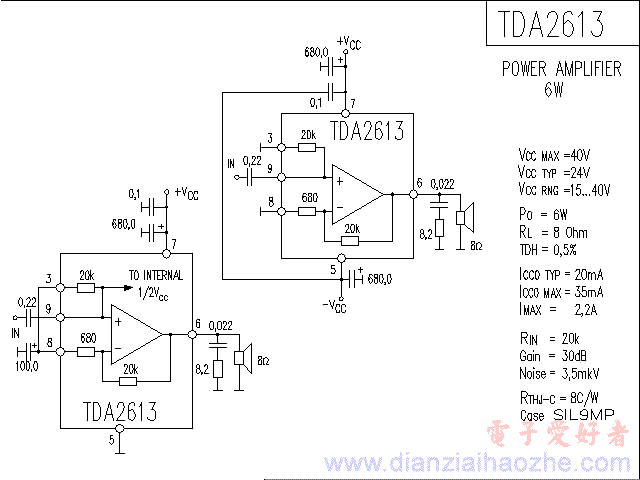 TDA2613音频功放IC电路图