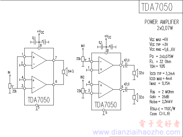 TDA7050音频功放IC电路图