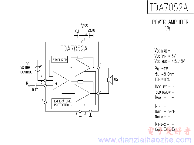 TDA7052A音频功放IC电路图