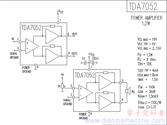 TDA7052音频功放IC电路图