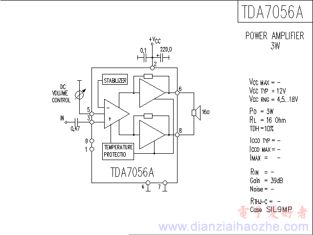 TDA7056A音频功放IC电路图