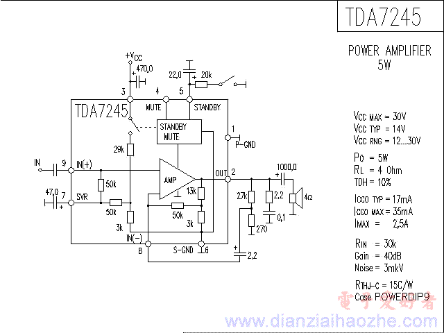 TDA7245音频功放IC电路图