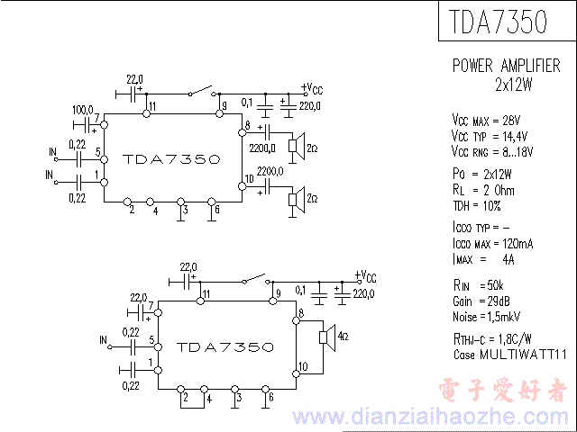 TDA7350音频功放IC电路图