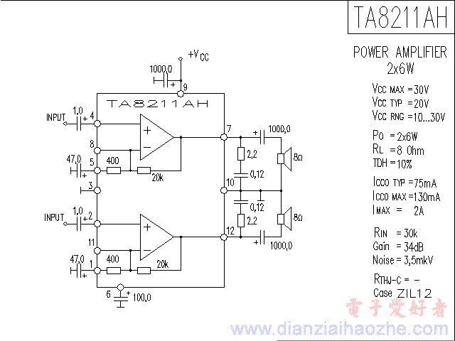 TA8211AH音频功放IC电路图