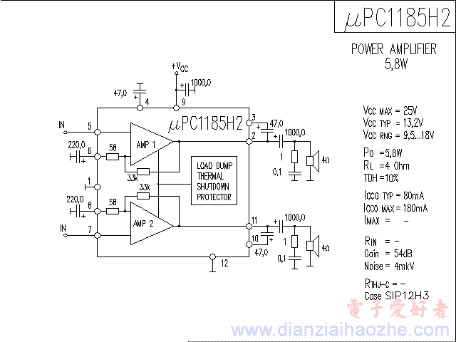 μPC1185H2音频功放IC电路图
