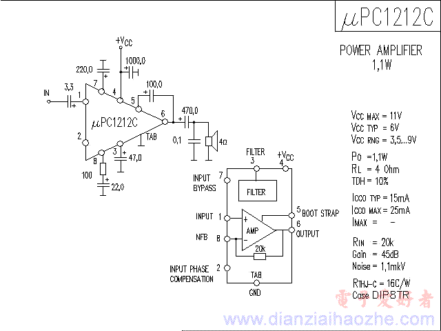 μPC1212C音频功放IC电路图