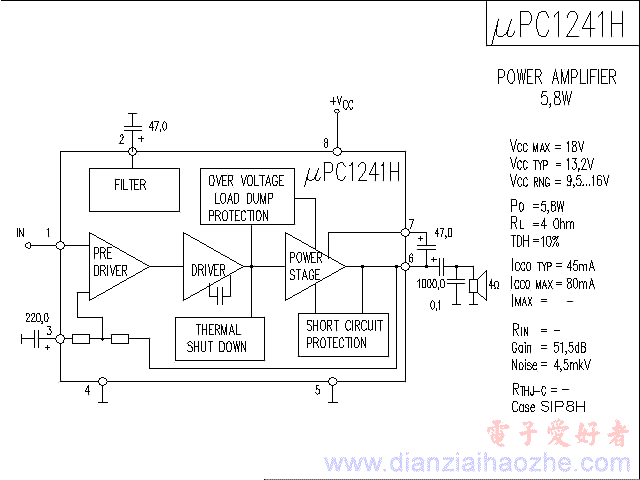 μPC1241H音频功放IC电路图