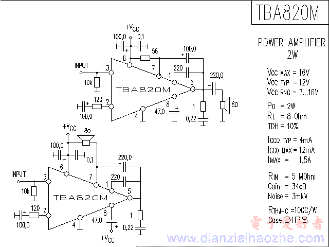 TBA820M音频功放IC电路图