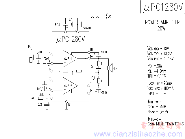 μPC1280V音频功放IC电路图