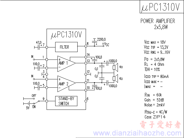 μPC1310V音频功放IC电路图