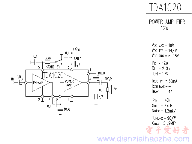 TDA1020音频功放IC电路图