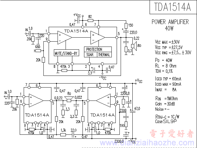 TDA1514A音频功放IC电路图