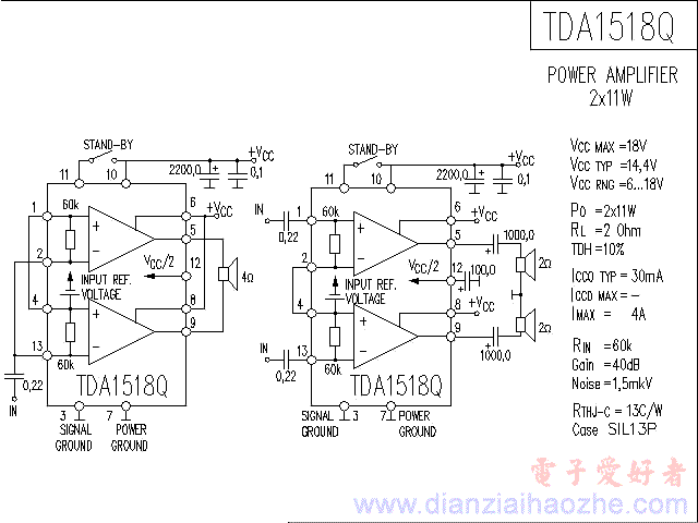 TDA1518Q音频功放IC电路图