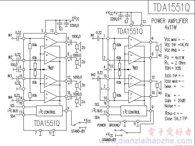 TDA1551Q音频功放IC电路图