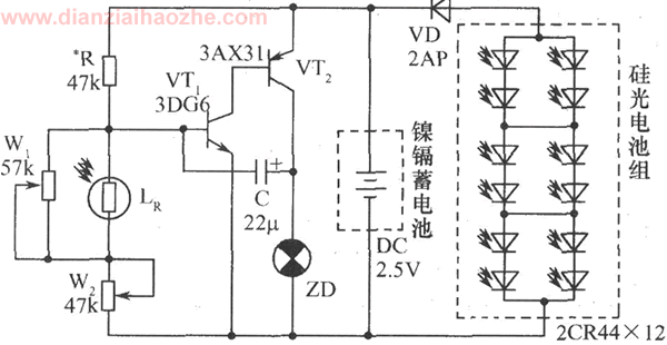 太阳能光控闪烁信号灯电路