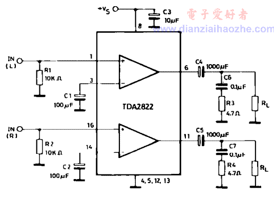 TDA2822双声道应用电路