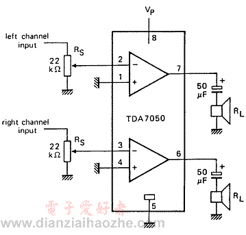 无需外部元件的TDA7050低电压音频放大IC