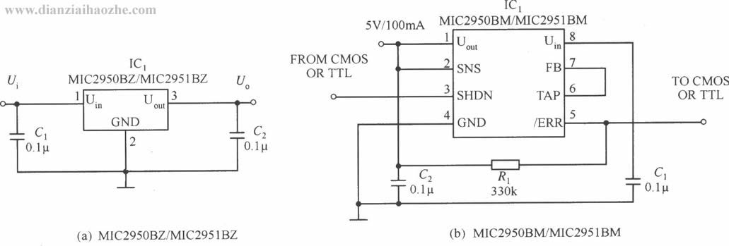 LW80/MIC2950／MIC2951系列电源IC典型应用电路