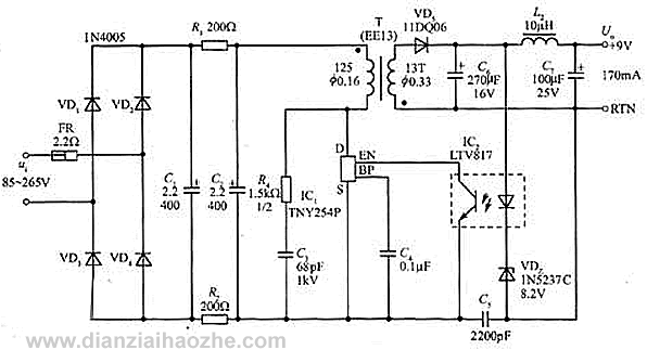 9V/170mA小功率电源适配器电路图