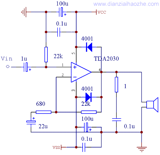 TDA2030单电源接法和双电源接法