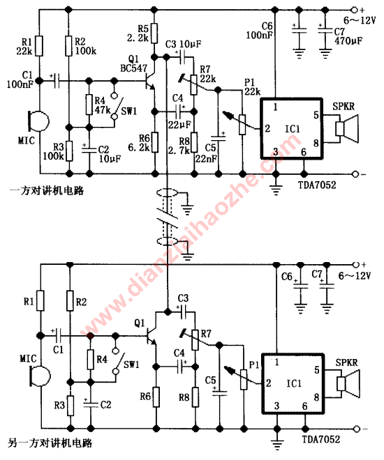 TDA7052有线双工对讲机